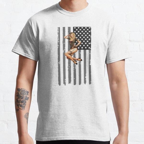 American Pinup Girl Tasarım Baskılı T-Shirt (bol kalıp tişört)