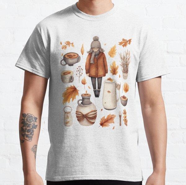 Autumn Pattern Fall Pattern Tasarım Baskılı Tişört (Rahat kalıp t-shirt)