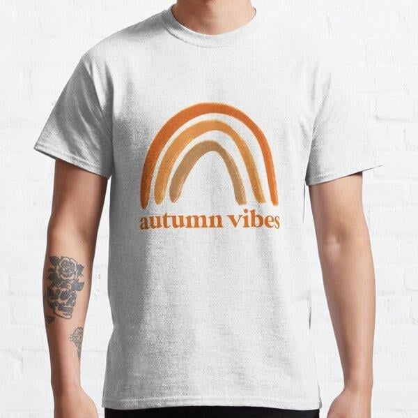 autumn vibes boho rainbow cute fall design Tasarım Baskılı Tişört (Rahat kalıp t-shirt)