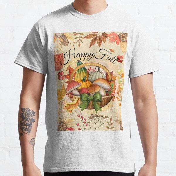 Beautiful Happy Fall Pumpkins And Mushrooms Tasarım Baskılı Tişört (Rahat kalıp t-shirt)