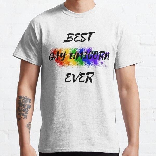 Best Gay Unicorn Ever Rainbow Color Splash For Magical Creatures In Pink Tasarım Baskılı Tişört (Bol kesim t-shirt)
