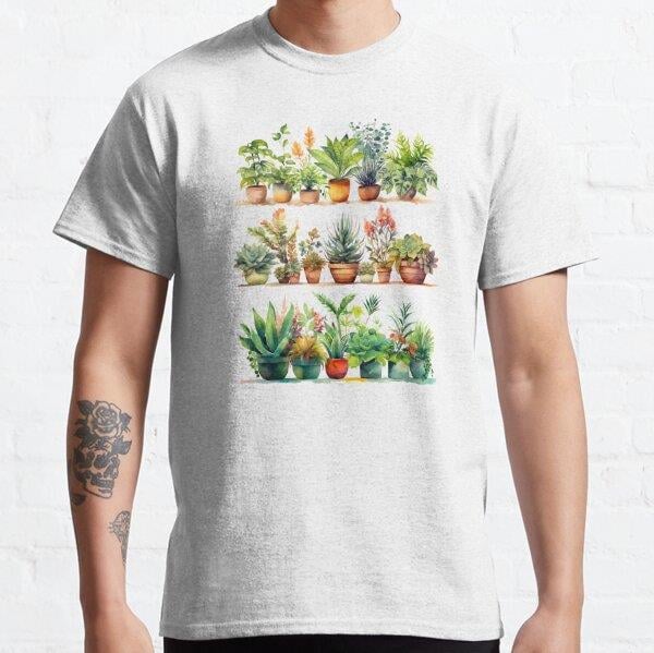 Blooming Watercolors: Potted Plants Delight Tasarım Baskılı Tişört (Bol kesim t-shirt)