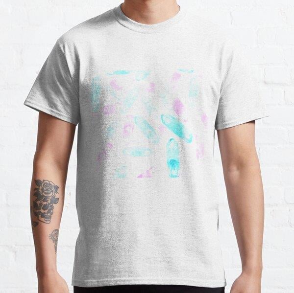 Blue and Pink Crystal Patterns Tasarım Baskılı Tişört (bol kalıp t-shirt)