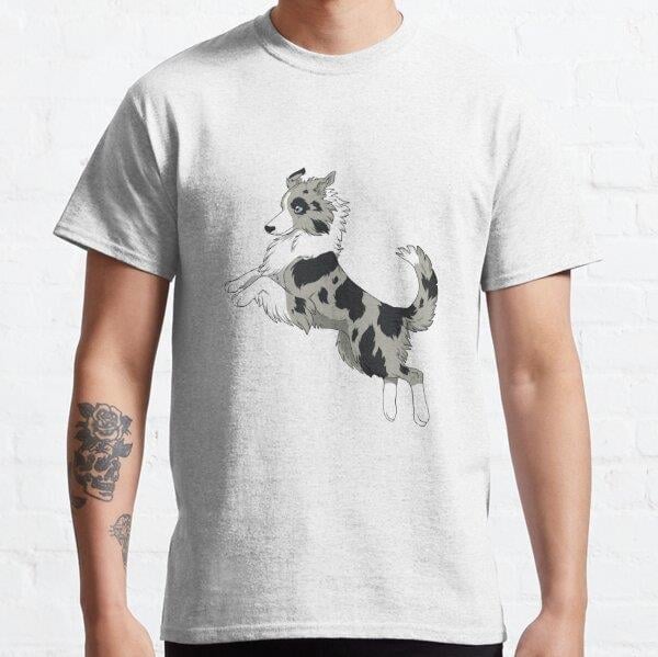 Border collie (blue merle) Tasarım Baskılı Tişört (Rahat Kalıp T-shirt)