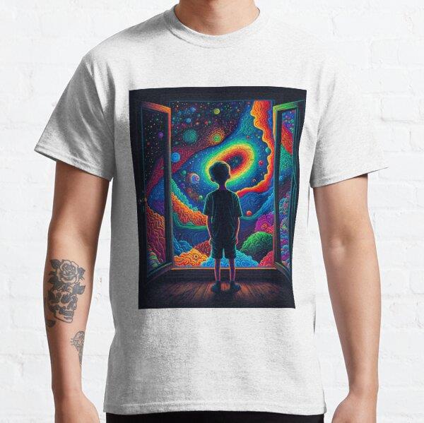 Boy watching trippy patterns  Tasarım Baskılı Tişört (bol kalıp t-shirt)