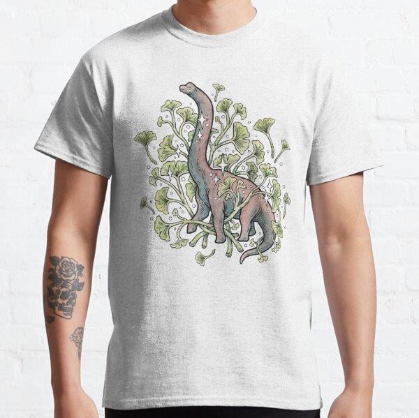 Brachio Ginkgo | Calm Color Palette | Dinosaur Botanical Art Tasarım Baskılı T-Shirt (bol kalıp tişört)