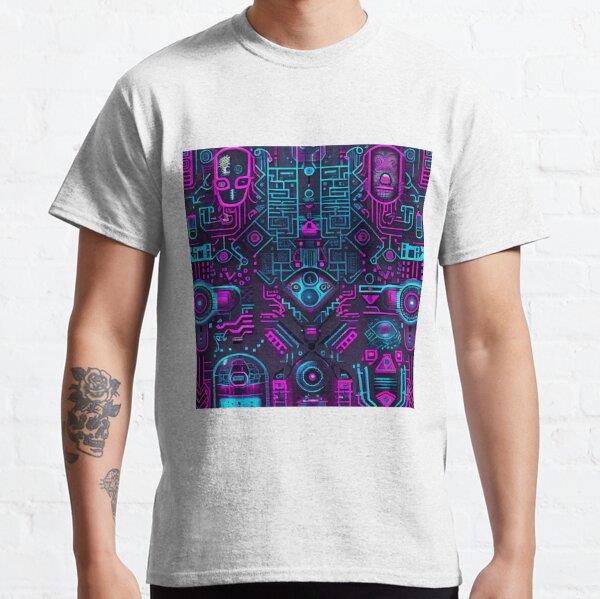 Bright Vibrant Cyberpunk Aesthetic Pattern Print Digital Painting Tasarım Baskılı Tişört (bol kalıp t-shirt)