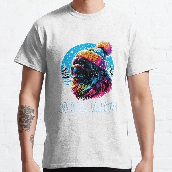 Chill Chow | Adorable Majestic Winter Dog Design Tasarım Baskılı Tişört (Rahat Kalıp T-shirt)