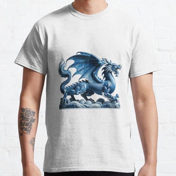 Chinese-Style Polished-Stone Sea-Dragon Tasarım Baskılı Tişört (Bol kesim t-shirt)