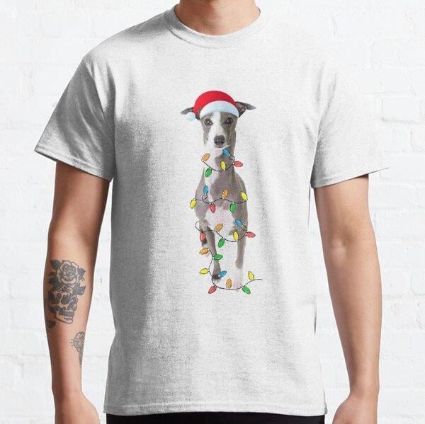 Christmas Italian Greyhound Gift Dog Funny Santa Hat Xmas  Tasarım Baskılı Tişört (Rahat Kalıp T-shirt)