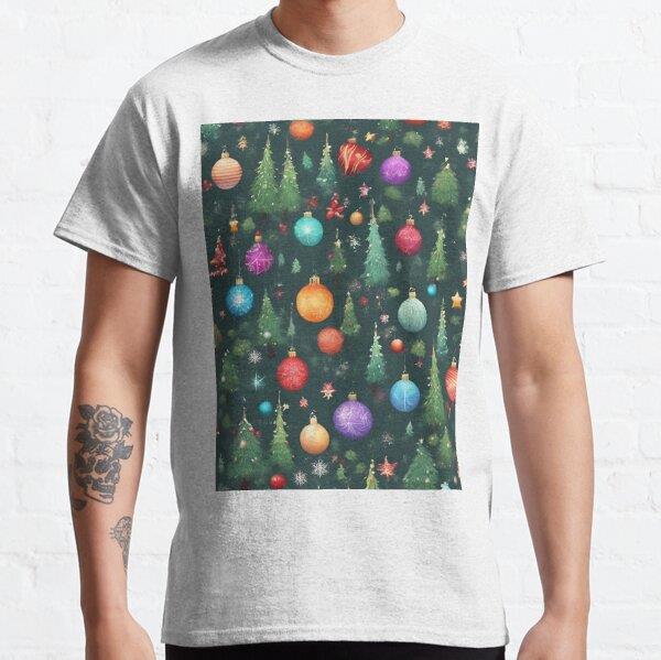 Christmas Ornament Pattern Tasarım Baskılı Tişört (bol kalıp t-shirt)