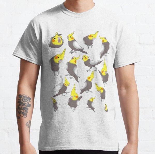 cockatiel doodle pattern Tasarım Baskılı Tişört (bol kalıp t-shirt)