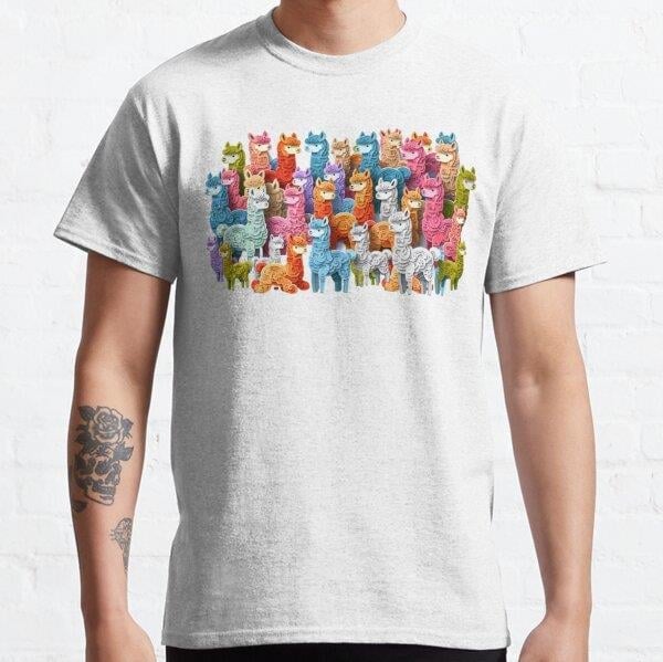 Colorful Peruvian Alpacas Cute Art Design Tasarım Baskılı Tişört (Bol kesim t-shirt)