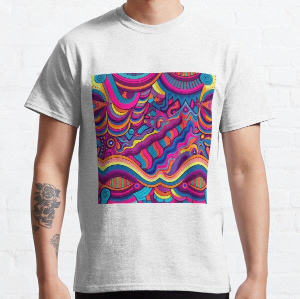 Colorful Psychedelic Trippy Pattern Print Digital Painting Tasarım Baskılı Tişört (bol kalıp t-shirt)