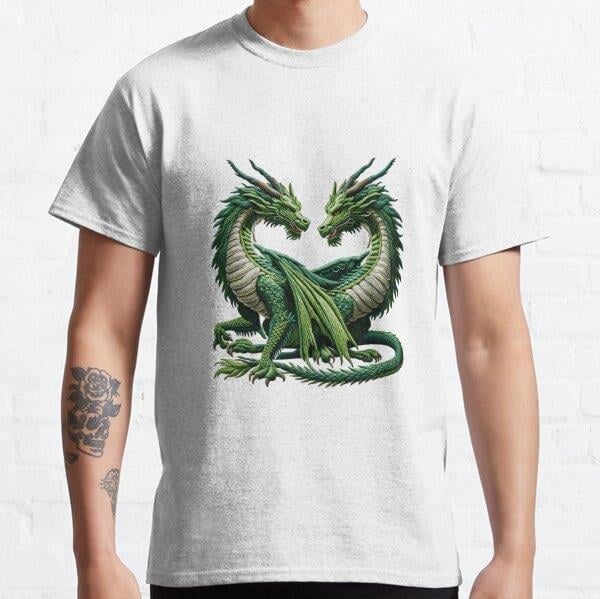 Conjoined Twin Dragons Tasarım Baskılı Tişört (Bol kesim t-shirt)