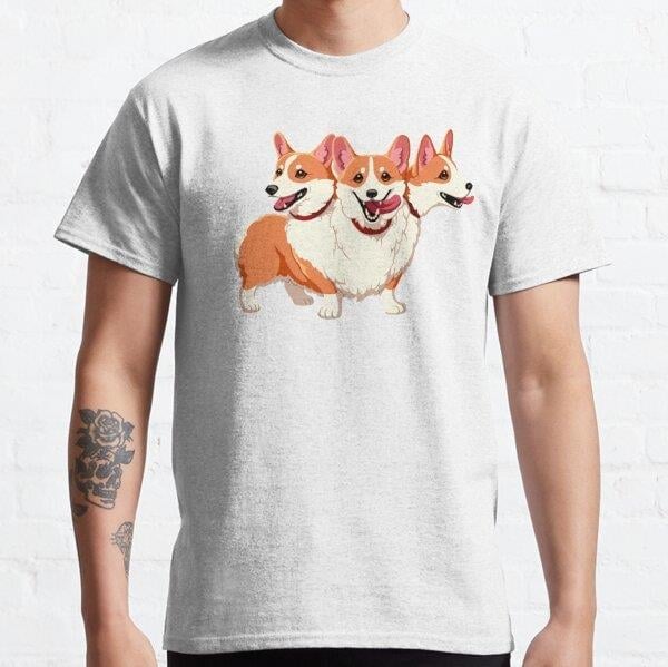 Corgi Cerberus Tasarım Baskılı T-Shirt (bol kalıp tişört)