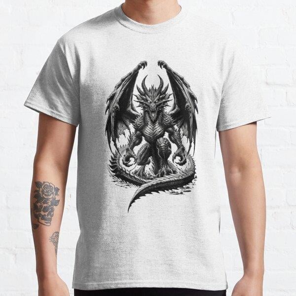 Crazy Pen and Ink Demon-Dragon Tasarım Baskılı Tişört (Bol kesim t-shirt)