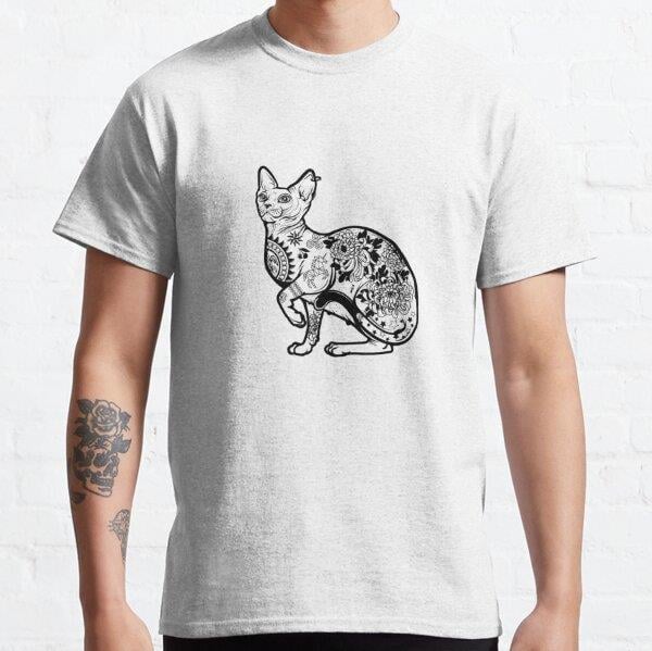 Cute cat in lotus tattoo/ cat flower Tasarım Baskılı Tişört (Bol kesim t-shirt)