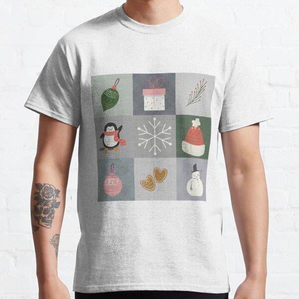 Cute Christmas Patterns With Snowman Tasarım Baskılı Tişört (bol kalıp t-shirt)