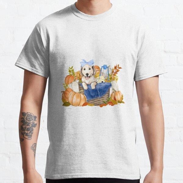 Cute Golden Retriever Cozy Fall Autumn Illustration Woodland Animals Tasarım Baskılı Tişört (Rahat kalıp t-shirt)