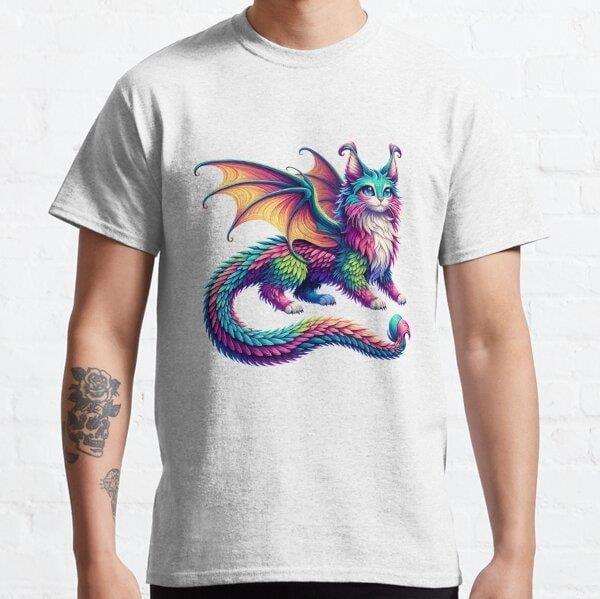 cute Legendary Cat Dragon - Legendary Animal Cat Dragon  Tasarım Baskılı Tişört (Bol kesim t-shirt)