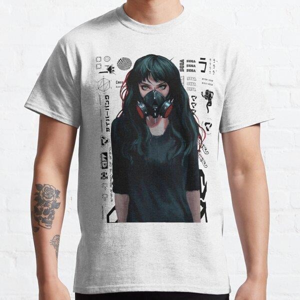 Cyberpunk Gamer Girl Design Patterns Tasarım Baskılı Tişört (bol kalıp t-shirt)