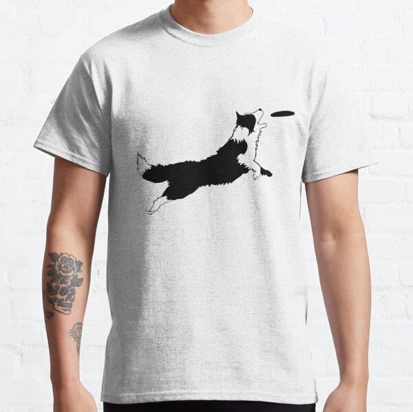 Dog Fetch Frisbee Border Collie Tasarım Baskılı Tişört (Rahat Kalıp T-shirt)