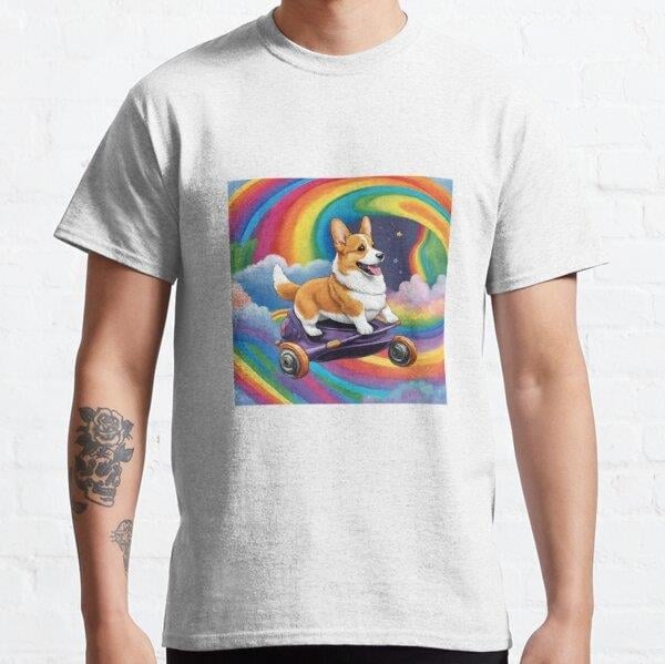 Dog riding in the rainbow  Tasarım Baskılı Tişört (Bol kesim t-shirt)