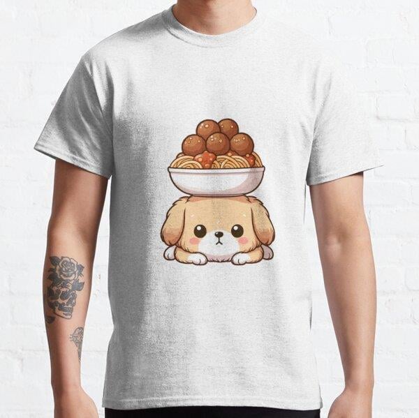 Dog with spaghetti on it’s head Tasarım Baskılı T-Shirt (bol kalıp tişört)