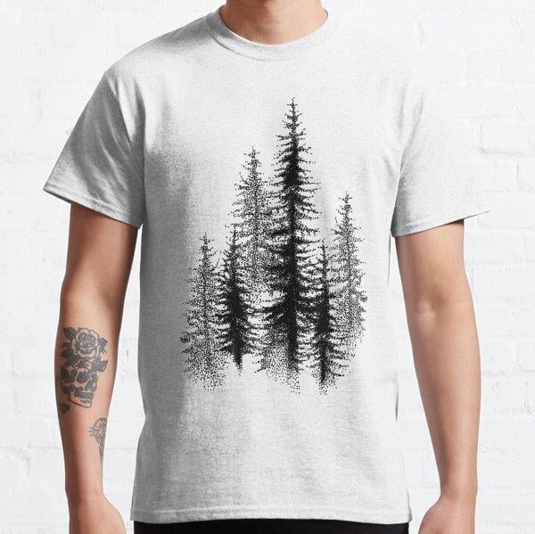 Dotwork black scandinavian forest. Tasarım Baskılı T-Shirt (bol kalıp tişört)