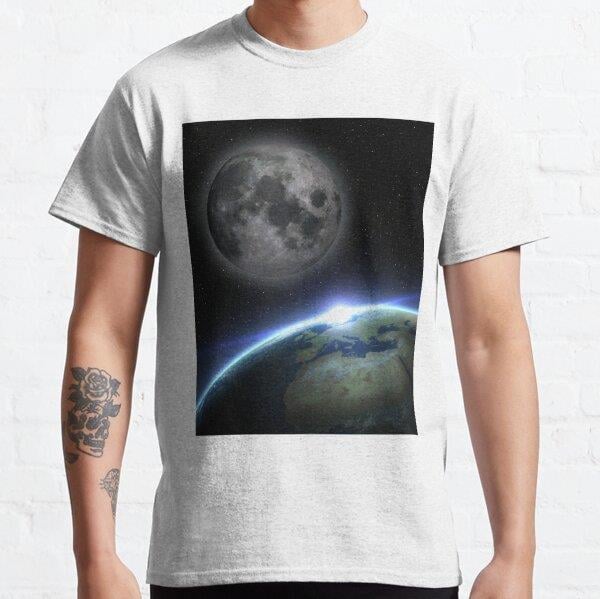Earth and moon Tasarım Baskılı T-Shirt (bol kalıp tişört)