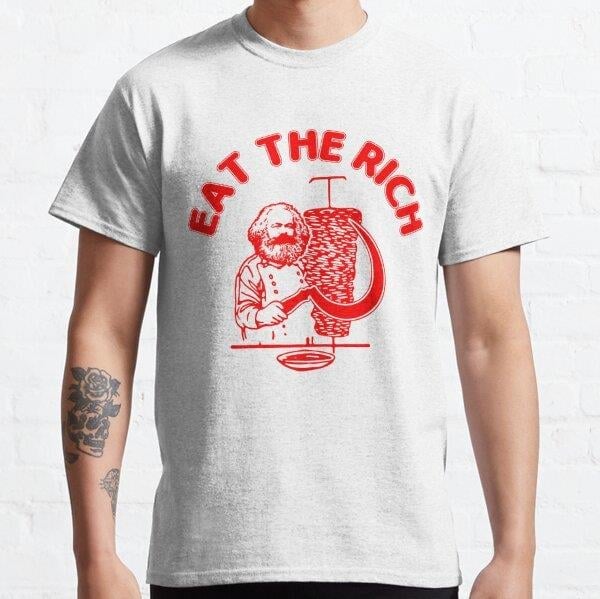 Eat The Rich Doner Döner Kebab Karl Marx Socialist Hasan Piker Tasarım Baskılı T-Shirt (bol kalıp tişört)