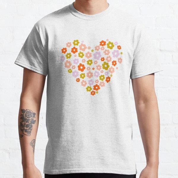 Fall Flower Heart Tasarım Baskılı Tişört (Rahat kalıp t-shirt)