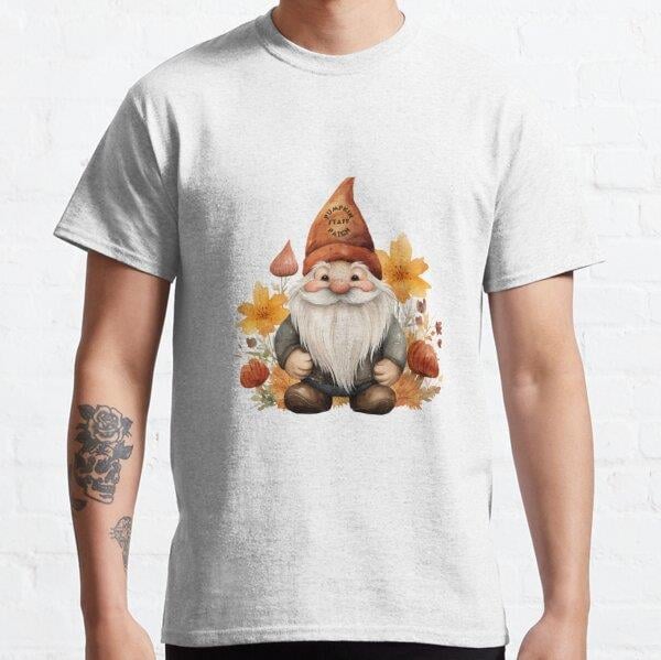 Fall gnome with Pumpkin Patch  Tasarım Baskılı Tişört (Rahat kalıp t-shirt)