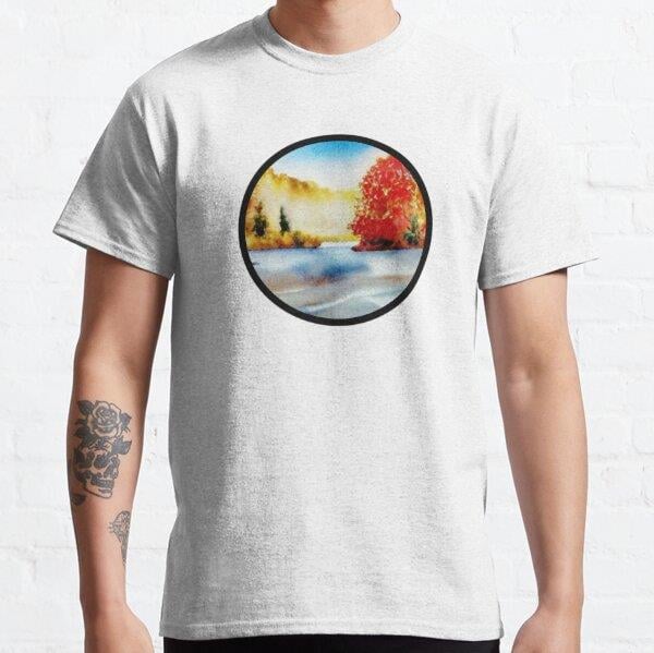 Fall Lake Landscape Tasarım Baskılı Tişört (Rahat kalıp t-shirt)