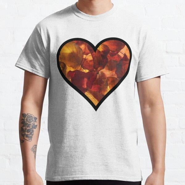 Fall Leaves Heart Tasarım Baskılı Tişört (Rahat kalıp t-shirt)