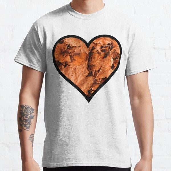 Fall Leaves Heart Tasarım Baskılı Tişört (Rahat kalıp t-shirt)