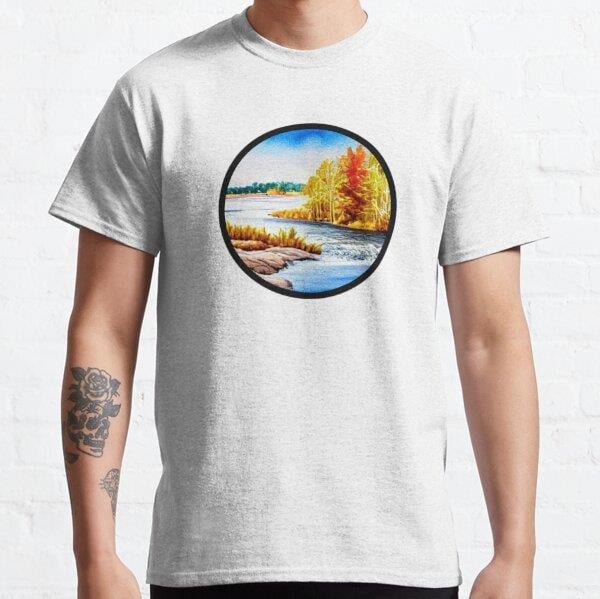 Fall River Landscape Tasarım Baskılı Tişört (Rahat kalıp t-shirt)