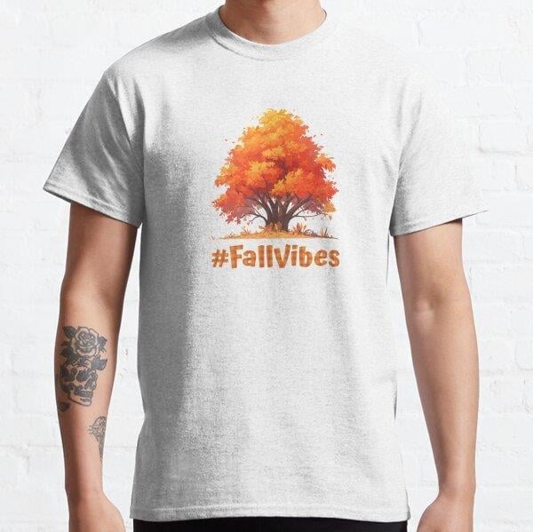 Fall Season, Autumn, Fall Vibes, Fall Shirt, Fall Gift, Maple Leaf, Leaves Tasarım Baskılı Tişört (Rahat kalıp t-shirt)