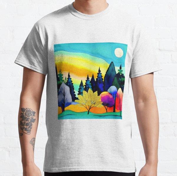 Fall Trees Watercolor Tasarım Baskılı Tişört (Rahat kalıp t-shirt)