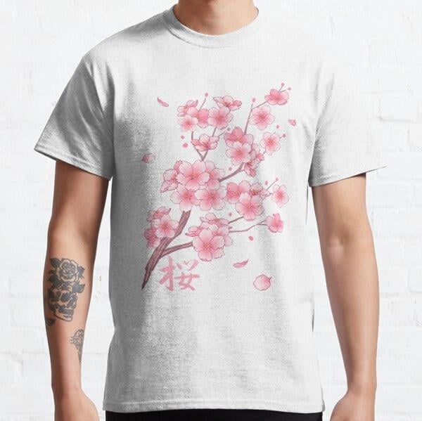 Falling Sakura Cherry Blossom Tasarım Baskılı T-Shirt (bol kalıp tişört)