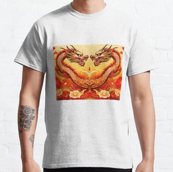 Fierce Twin Dragons Tasarım Baskılı Tişört (Bol kesim t-shirt)