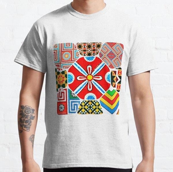 Floral Style Mix Match of Lornement Patterns as a Collage Tasarım Baskılı Tişört (bol kalıp t-shirt)