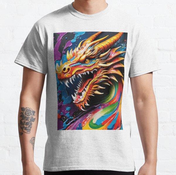 Framed Color-Splash Dragon Tasarım Baskılı Tişört (Bol kesim t-shirt)