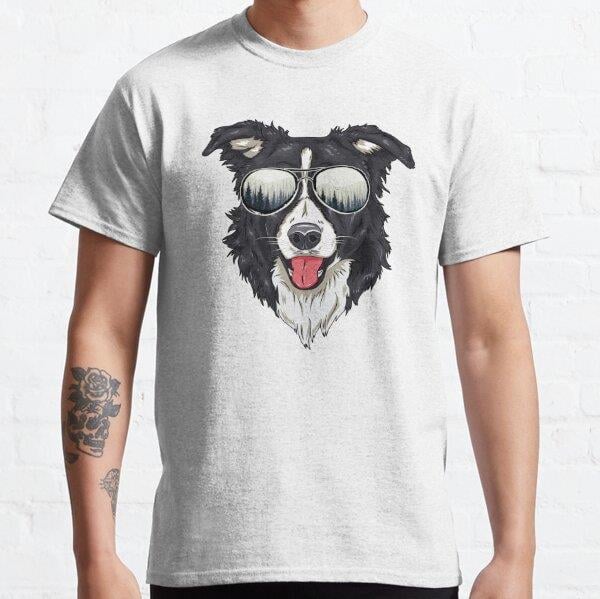 Funny Border Collie Outdoor Sunglasses Dog Lover Dog Owner Tasarım Baskılı Tişört (Rahat Kalıp T-shirt)