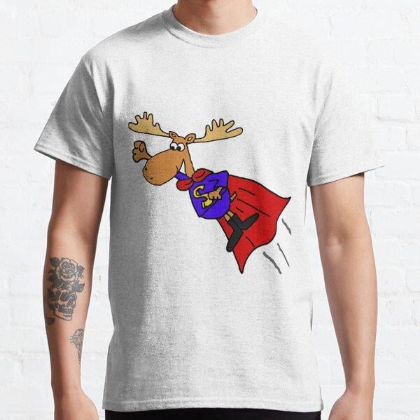Funny Flying Moose Superhero Cartoon Tasarım Baskılı Tişört (bol kalıp t-shirt)