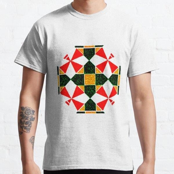 Green and Orange Checkered Patterns Tasarım Baskılı Tişört (bol kalıp t-shirt)