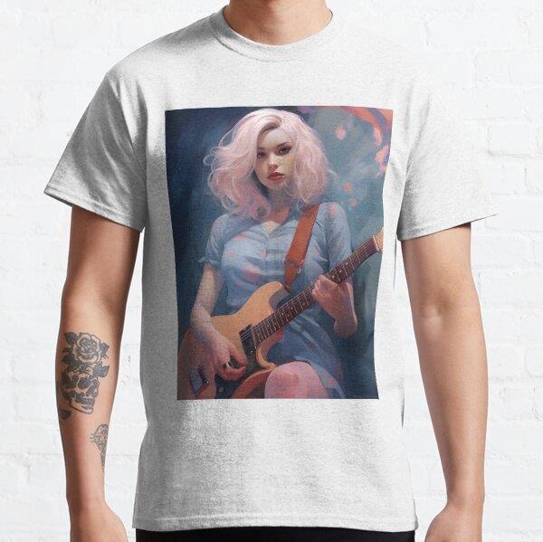 Guitarist Woman - Pink Hair - Guitar Fan Tasarım Baskılı Tişört (Bol kesim t-shirt)