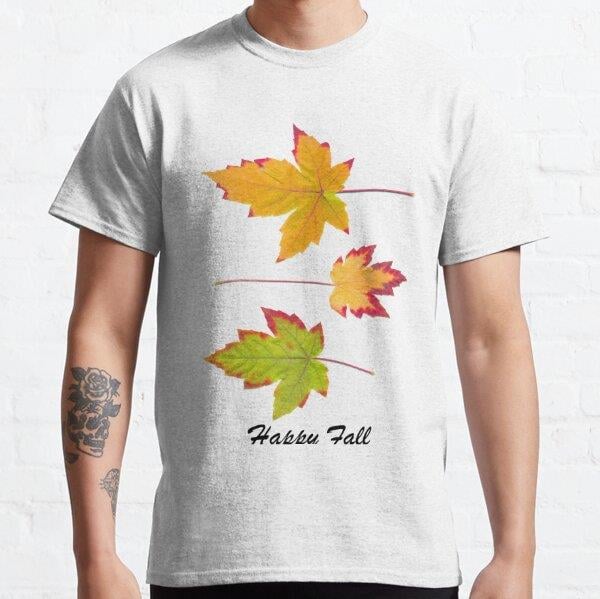 Happy Fall, Colorful Autumn Leaves 1 Tasarım Baskılı Tişört (Rahat kalıp t-shirt)