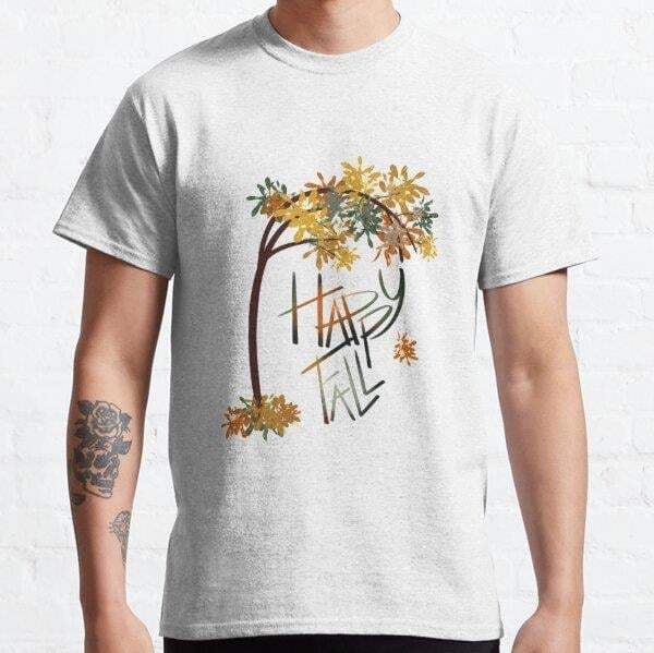 Happy Fall Tree Tasarım Baskılı Tişört (Rahat kalıp t-shirt)